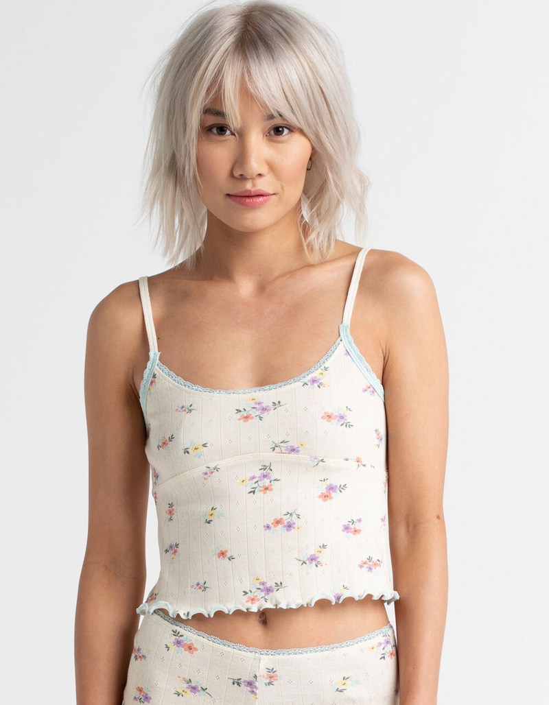 SKY AND SPARROW Floral Lace Trim Pointelle Womens Cami image number 0
