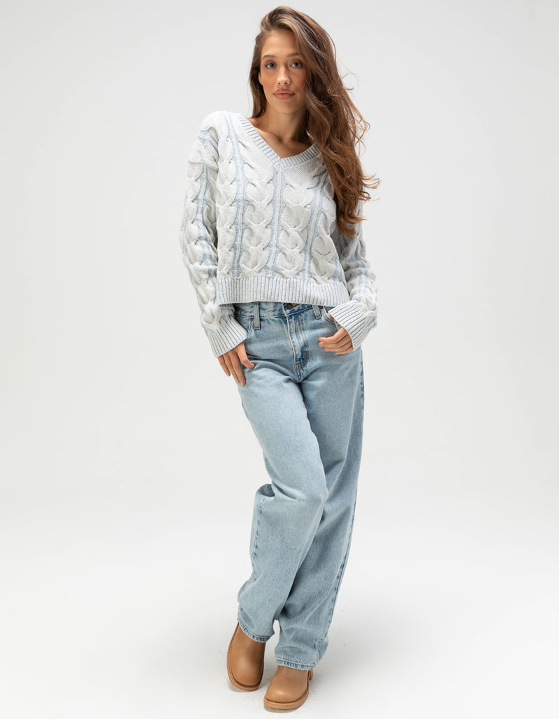FREE PEOPLE Washed Cable Knit Womens V-Neck Sweater image number 4