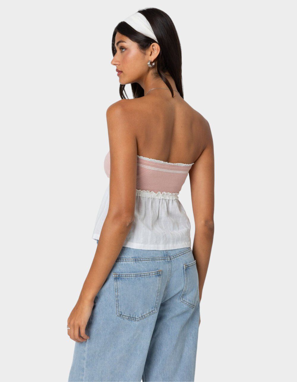 EDIKTED Rena Ribbed Peplum Tube Top - PINK | Tillys