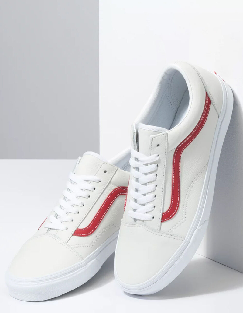 VANS Leather Pop Old Skool Mens White & Red Shoes image number 3