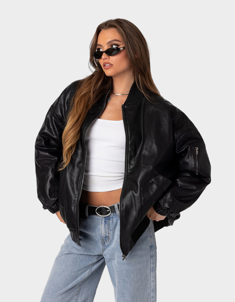 EDIKTED Oversized Faux Leather Womens Jacket image number 3