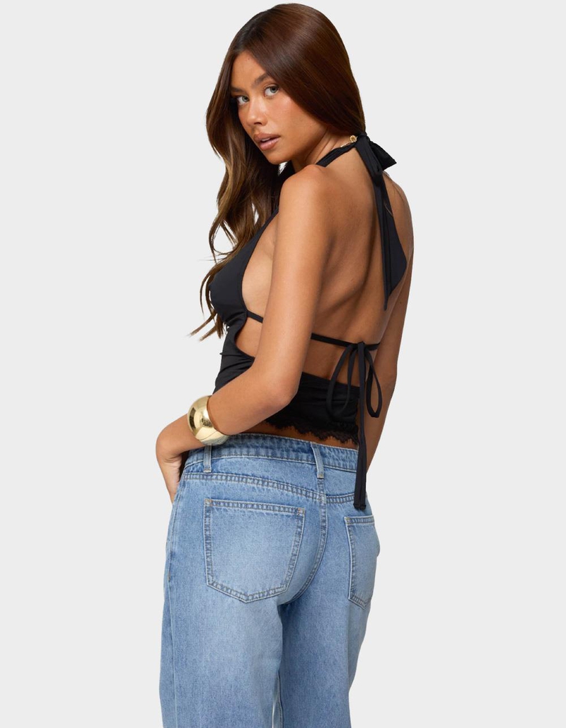 EDIKTED Layered Lacey Cowl Neck Halter Top image number 2