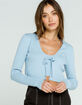 FULL TILT Ribbed Tie Front Womens Light Blue Cardigan image number 1