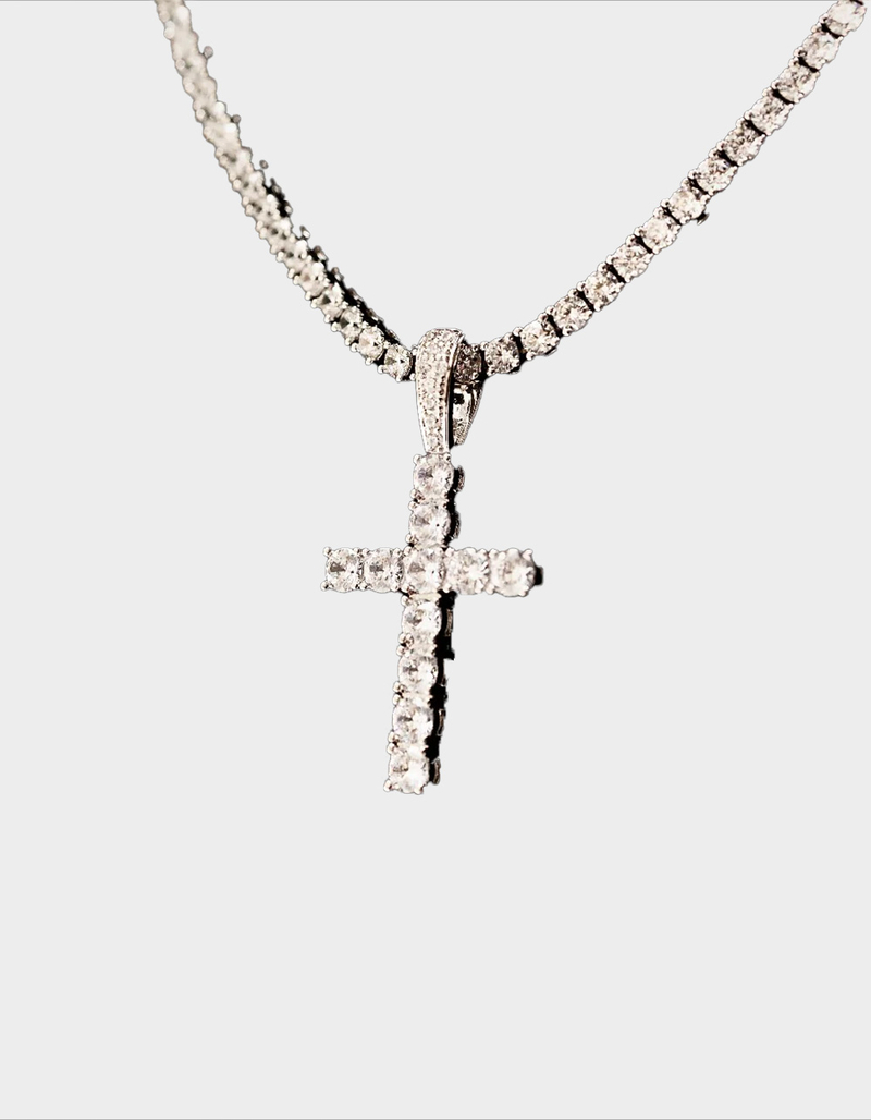 GLD White Gold Plated Stone Cross Pendant image number 0
