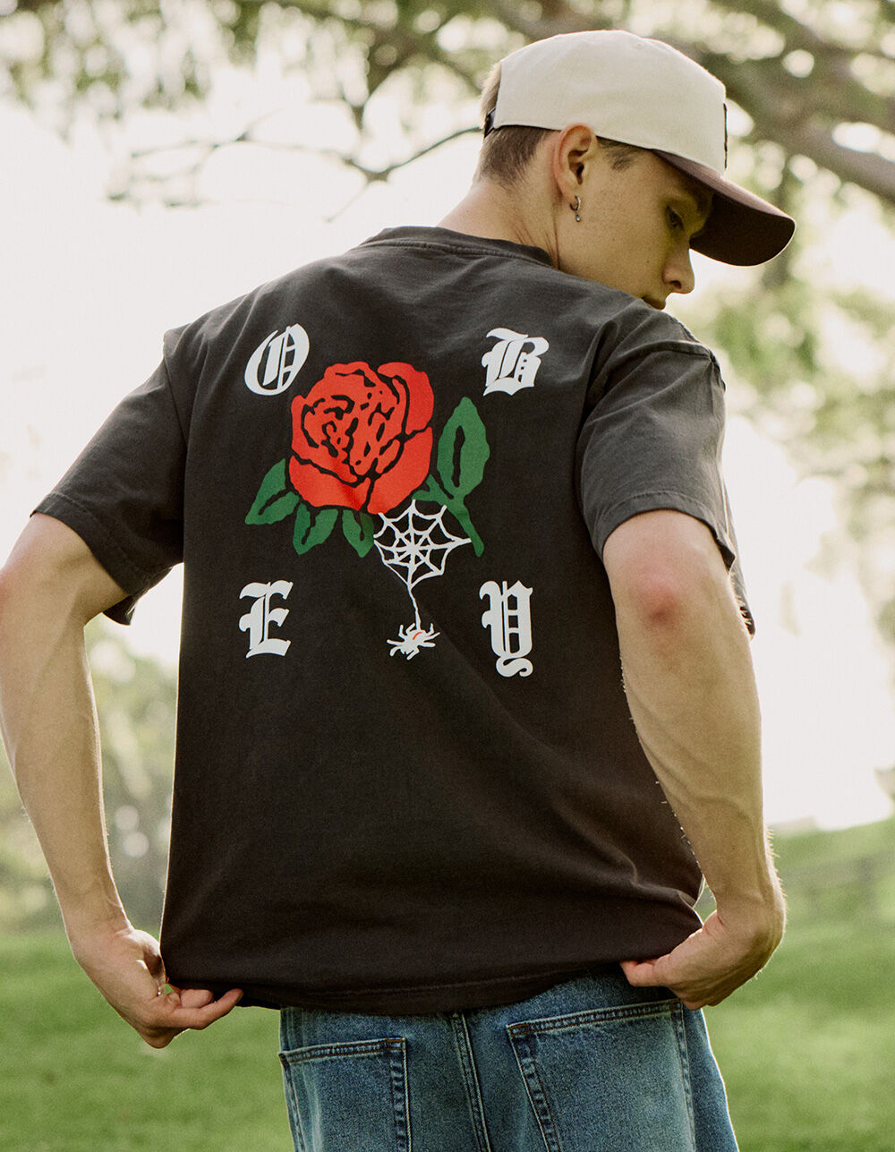 OBEY Spider Rose Mens Heavyweight Boxy Tee - WASHED BLACK | Tillys