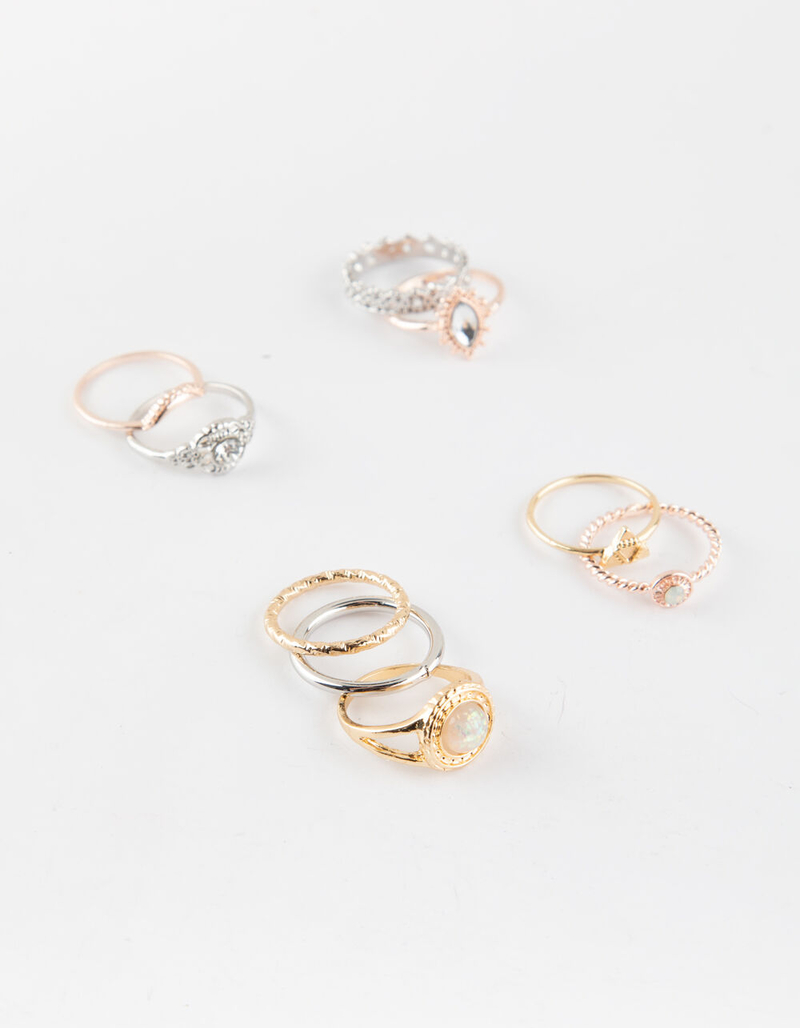 FULL TILT 9 Piece Crown Rhinestone & Triangle Rings image number 0