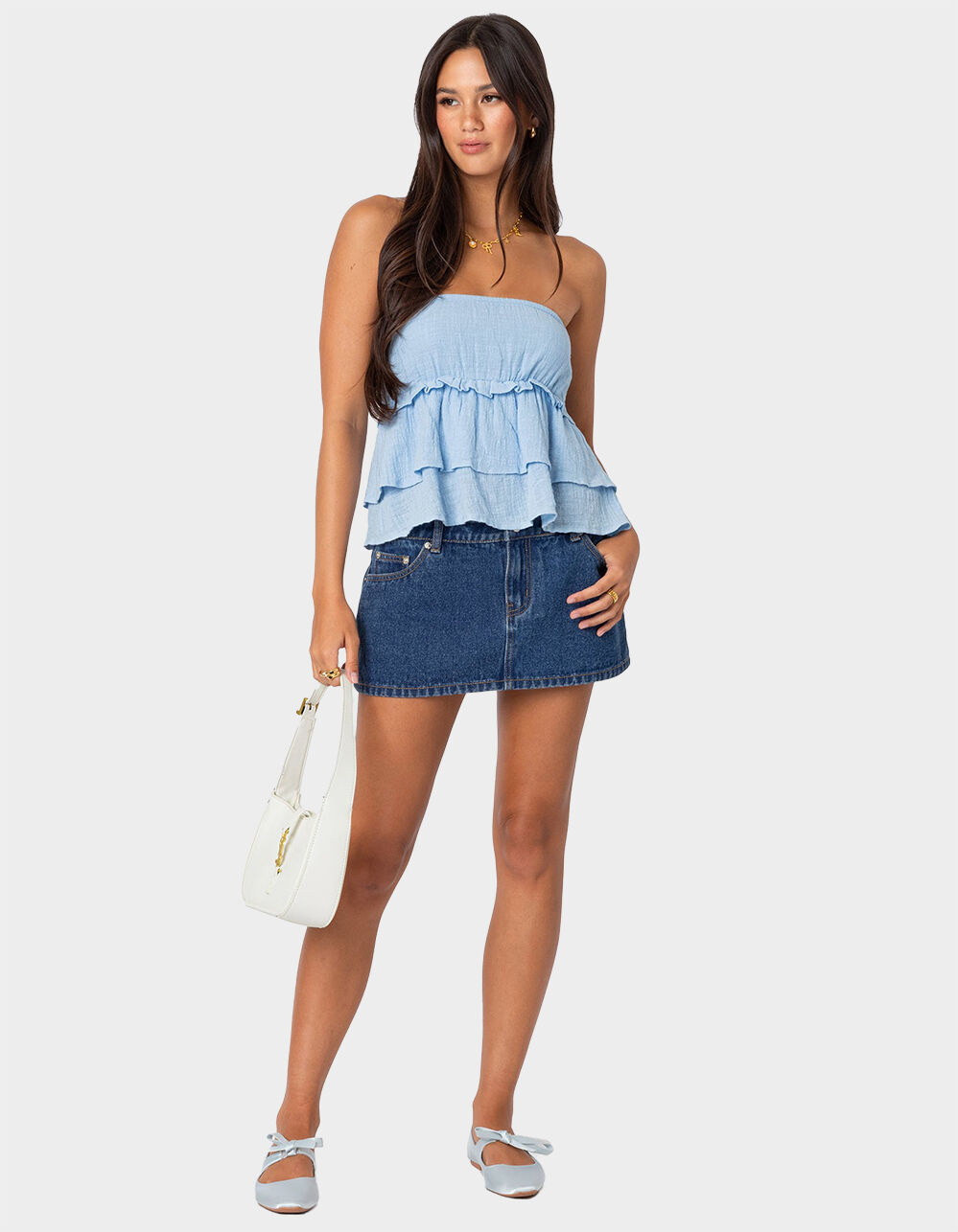 EDIKTED Linen Look Strapless Peplum Top - LIGHT BLUE | Tillys