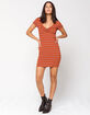 SKY AND SPARROW Stripe Ribbed Cinch Womens Bodycon Dress image number 4