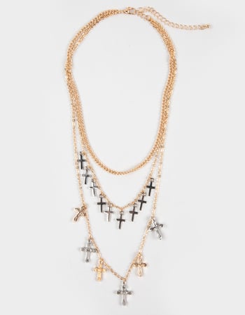 FULL TILT Layered Muti Cross Two Tone Necklace Primary Image