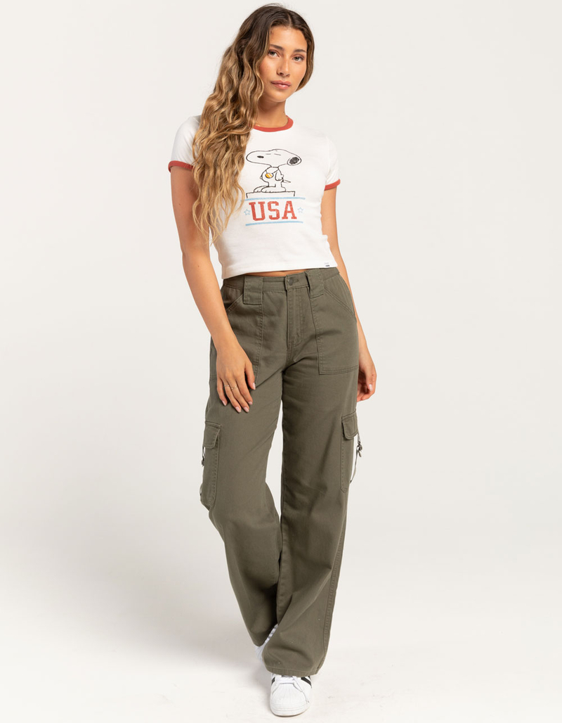 RSQ x Peanuts Snoopy USA Womens Ringer Baby Tee image number 1