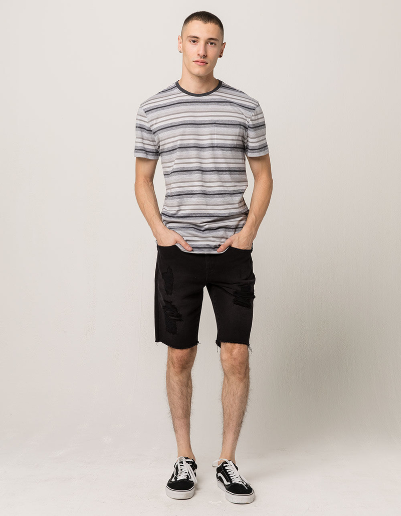 RSQ Black London Skinny Mens Ripped Denim Shorts image number 4