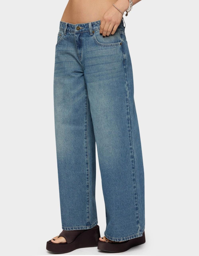 EDIKTED Petite Vyxen Vintage Washed Low Rise Jeans image number 1
