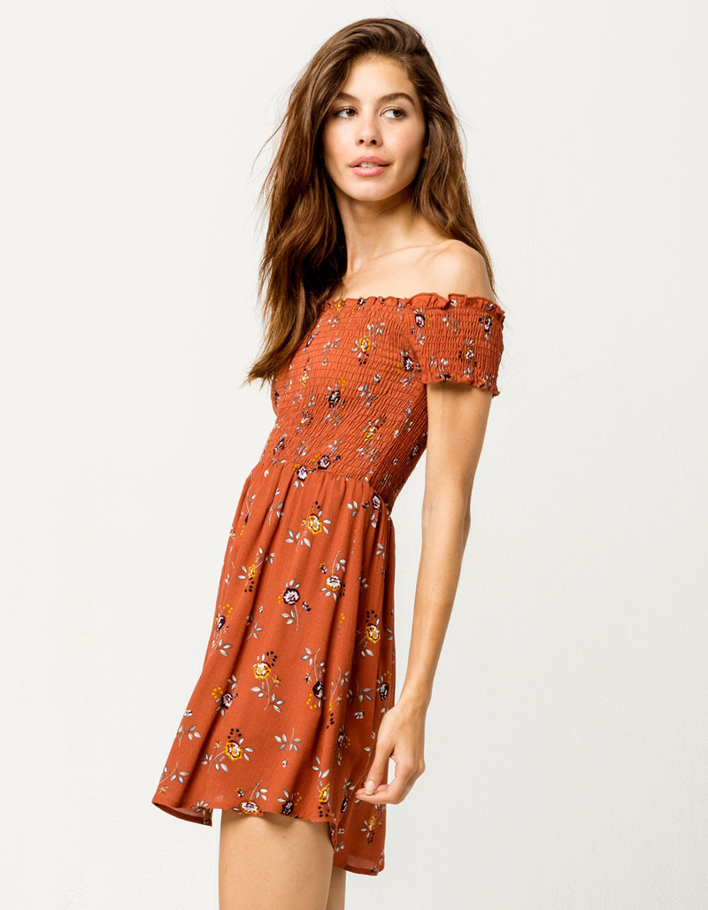 SKY AND SPARROW Floral Smocked Off The Shoulder Dress image number 1