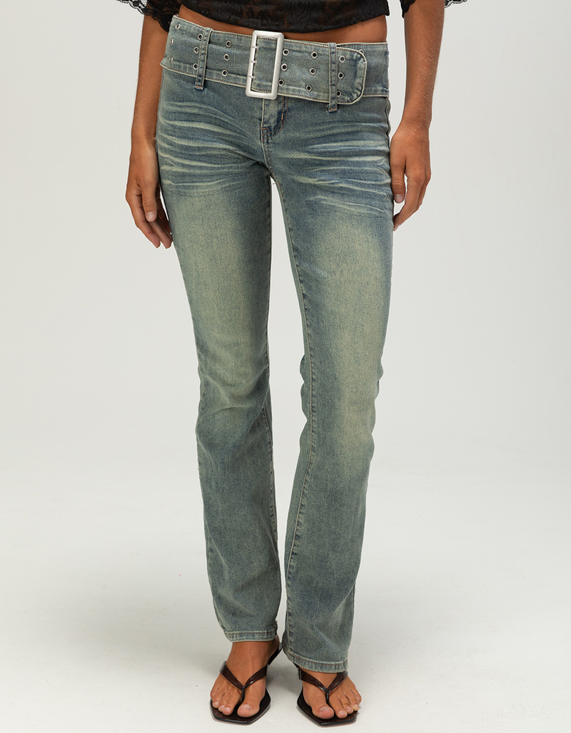 MADDEN GIRL Low Rise Belted Womens Bootcut Jeans image number 1