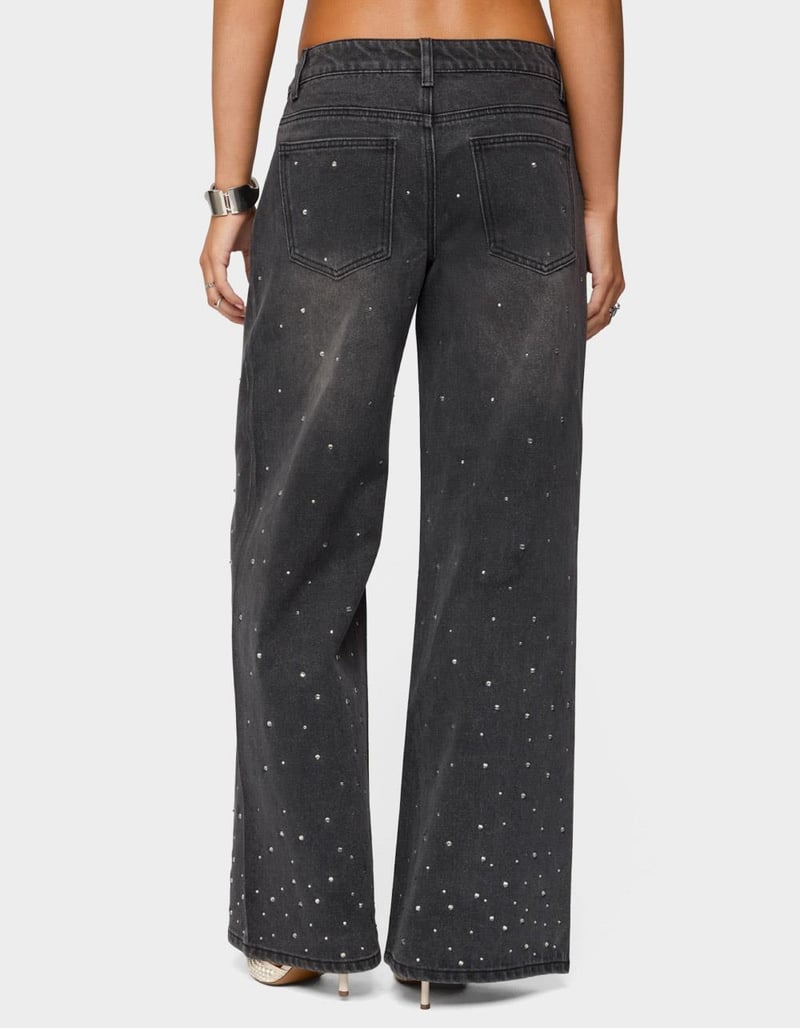EDIKTED Rhinestone Washed Low Rise Baggy Jeans image number 2