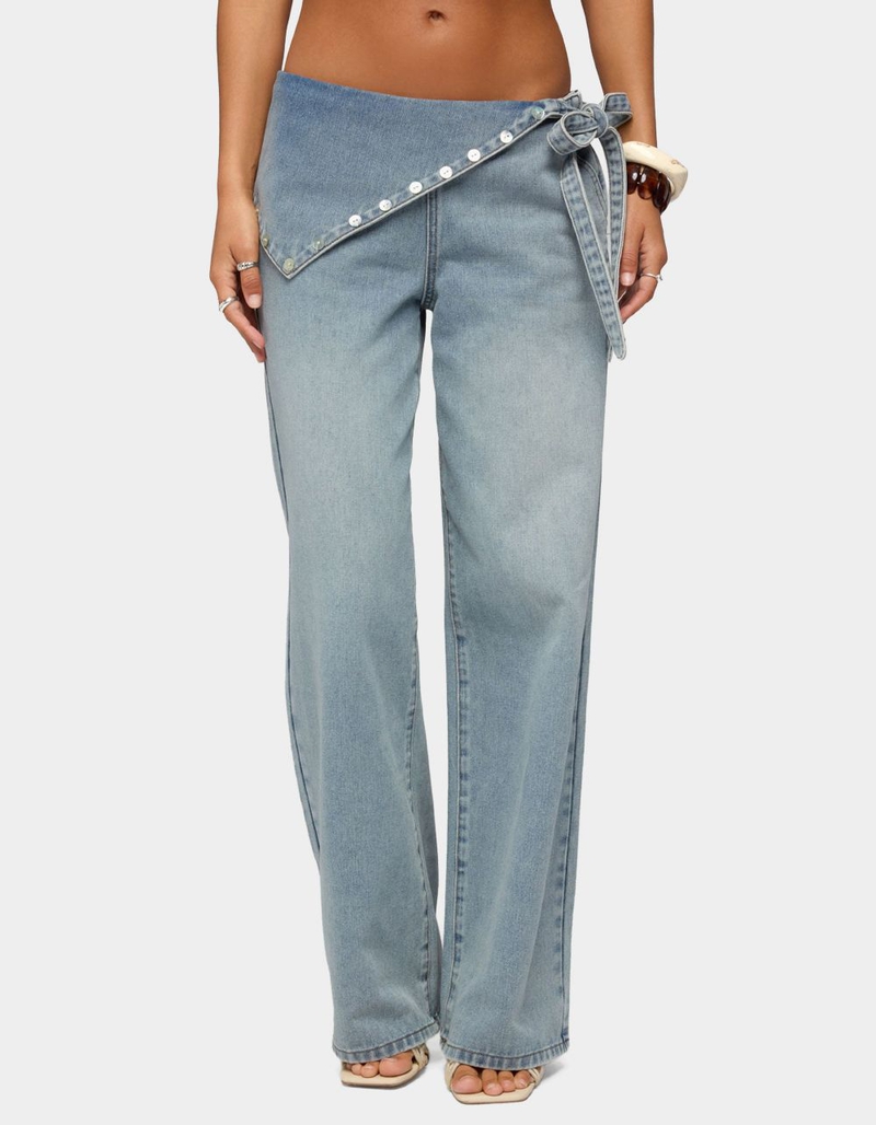 EDIKTED Button Foldover Low Rise Baggy Jeans image number 0