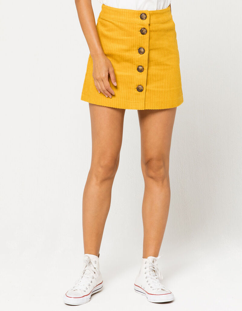 SKY AND SPARROW Corduroy Button Front Mustard Skirt - MUSTA - 354622620