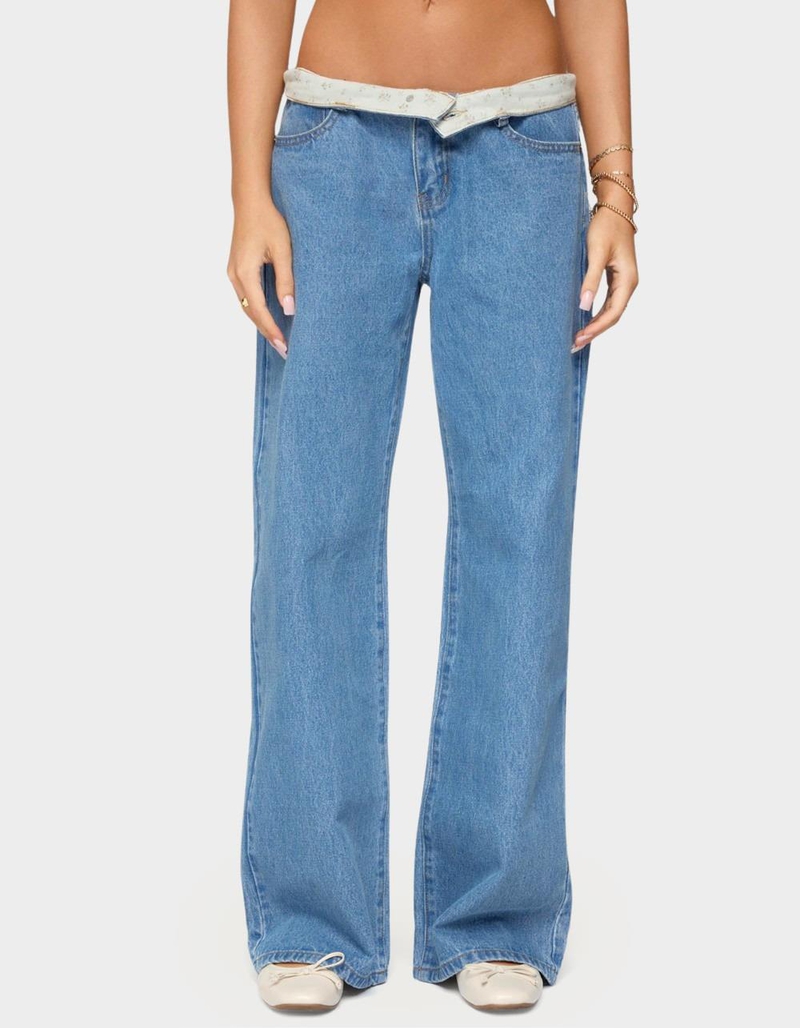 EDIKTED Floral Foldover Low Rise Jeans image number 0