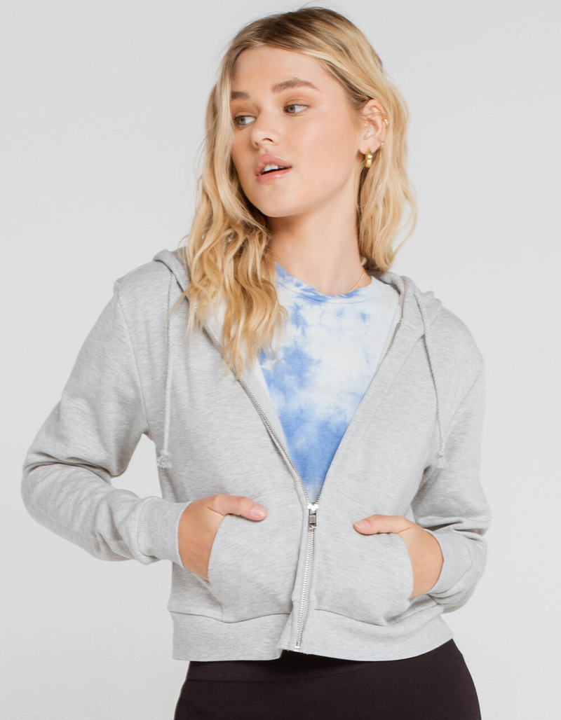 FULL TILT Essentials Womens Gray Crop Hoodie image number 3