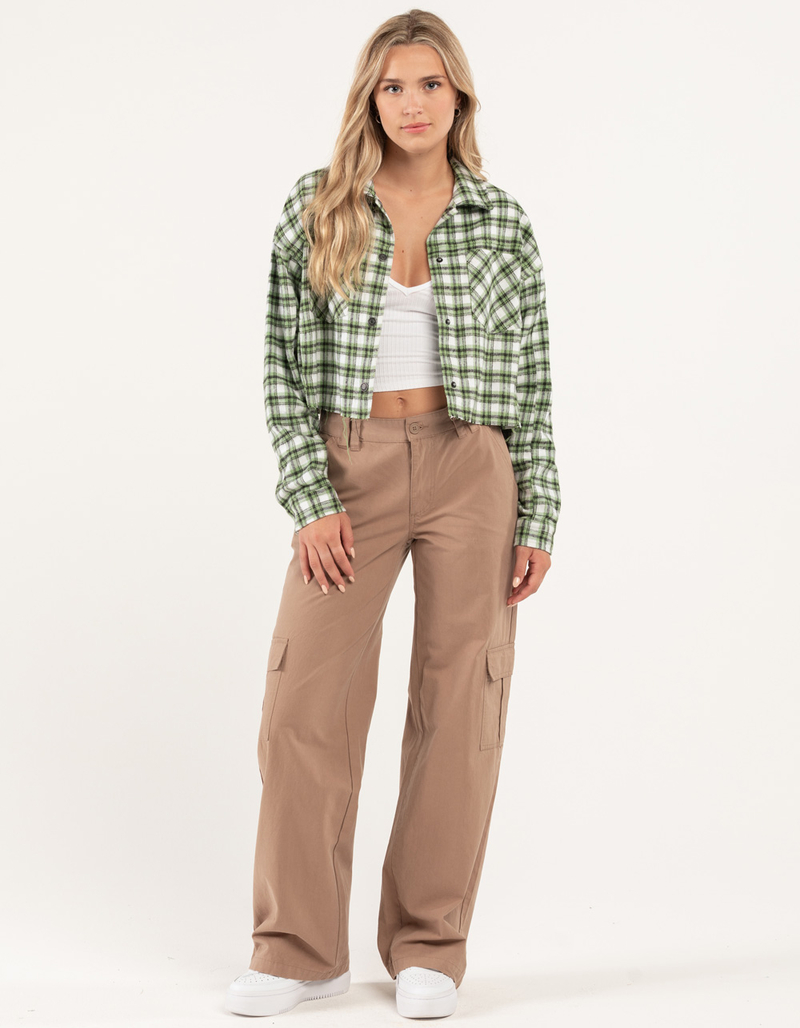 RSQ Womens Plaid Raw Hem Crop Shacket image number 3
