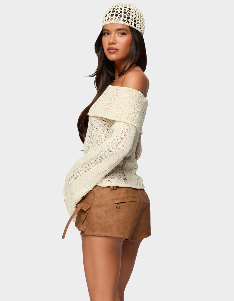 EDIKTED Renna Distressed Fold Over Knit Top image number 2