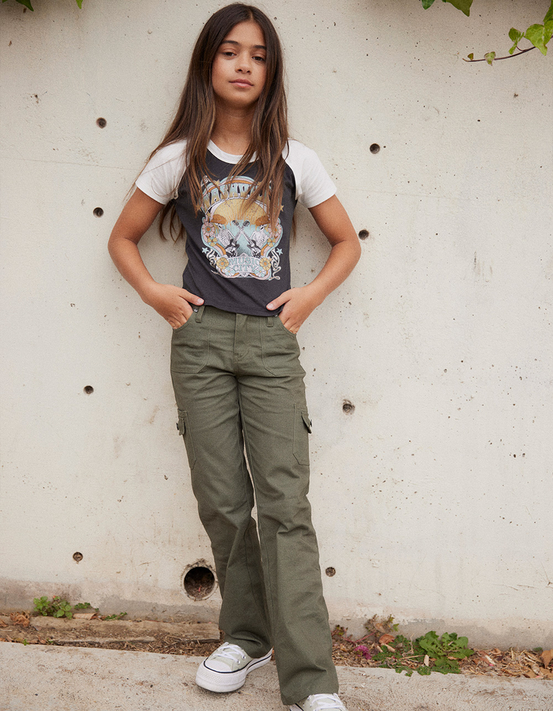 RSQ Girls Low Rise Cargo Flare Pants - OLIVE | Tillys