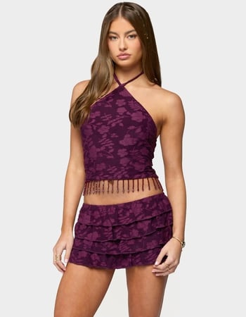 EDIKTED Keyla Bead Fringed Textured Halter Top Alternative Image