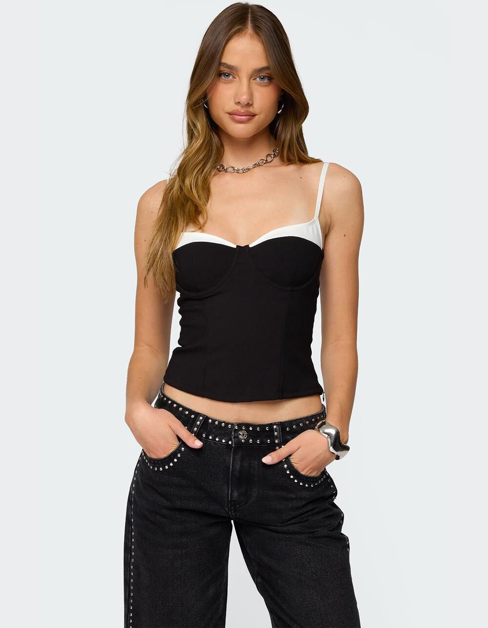 EDIKTED Contrast Peekaboo Corset - BLACK - M | Tillys