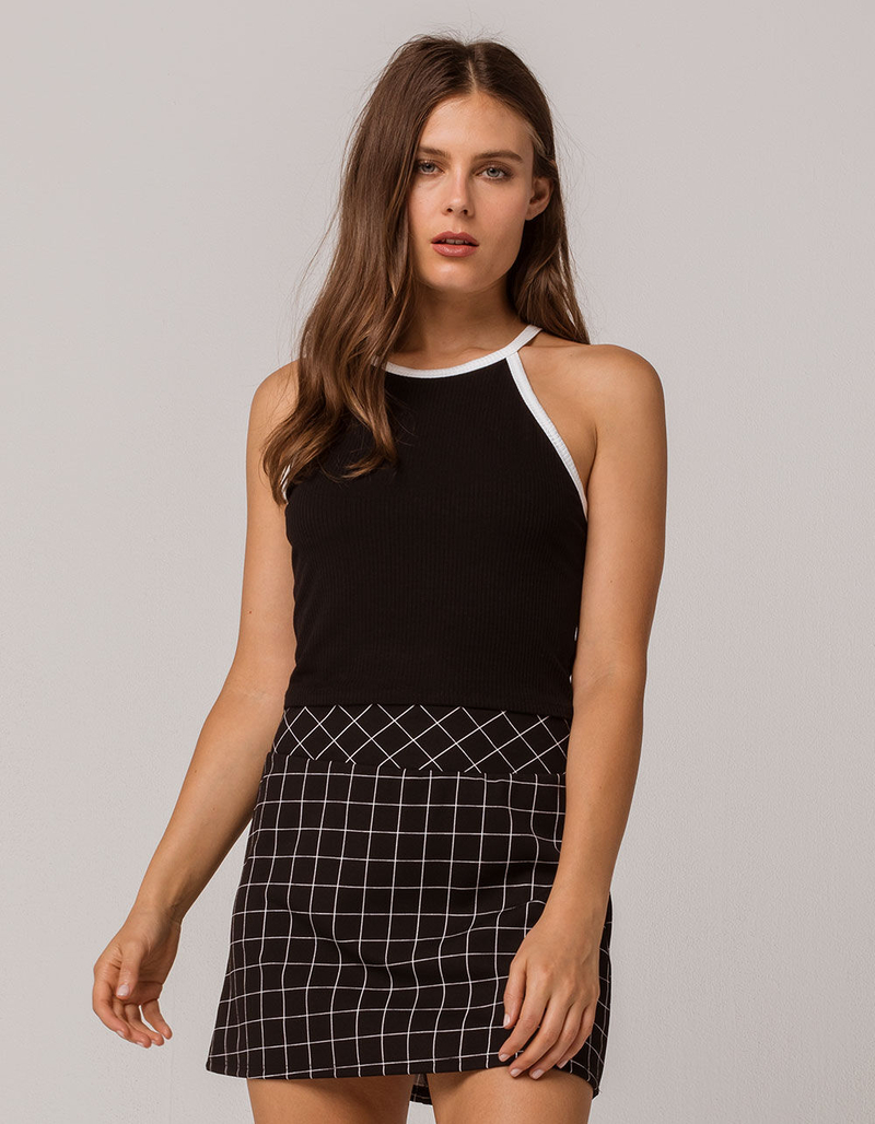 HEART & HIPS Crop Ringer Black Womens Tank Top image number 1