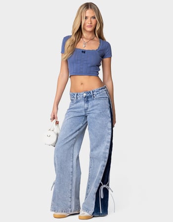 EDIKTED Contrast Split Washed Jeans Alternative Image