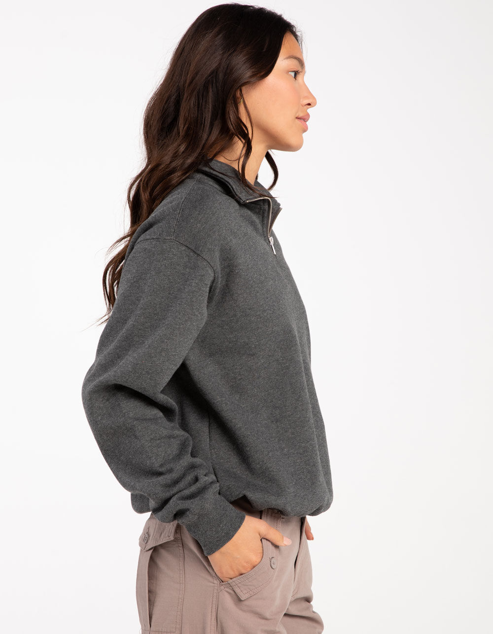 TILLYS Quarter Zip Womens Sweatshirt - CHARCOAL | Tillys