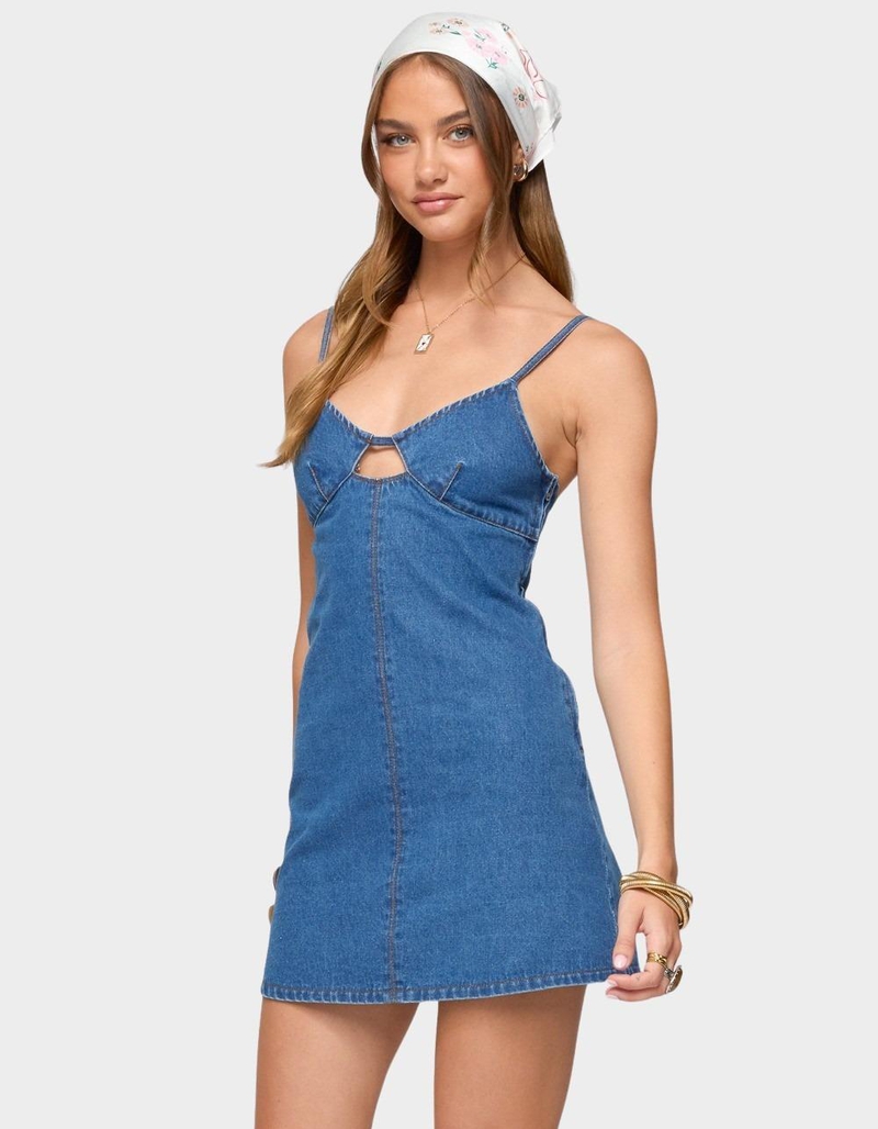EDIKTED Maleeka Cut Out Denim Mini Dress image number 1