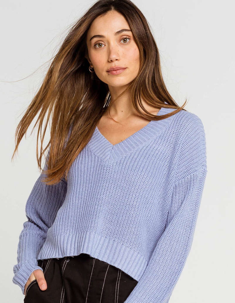 FULL TILT V Neck Womens Light Blue Sweater image number 0
