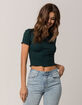 BOZZOLO Ribbed Lettuce Edge Dark Green Womens Crop Tee image number 1