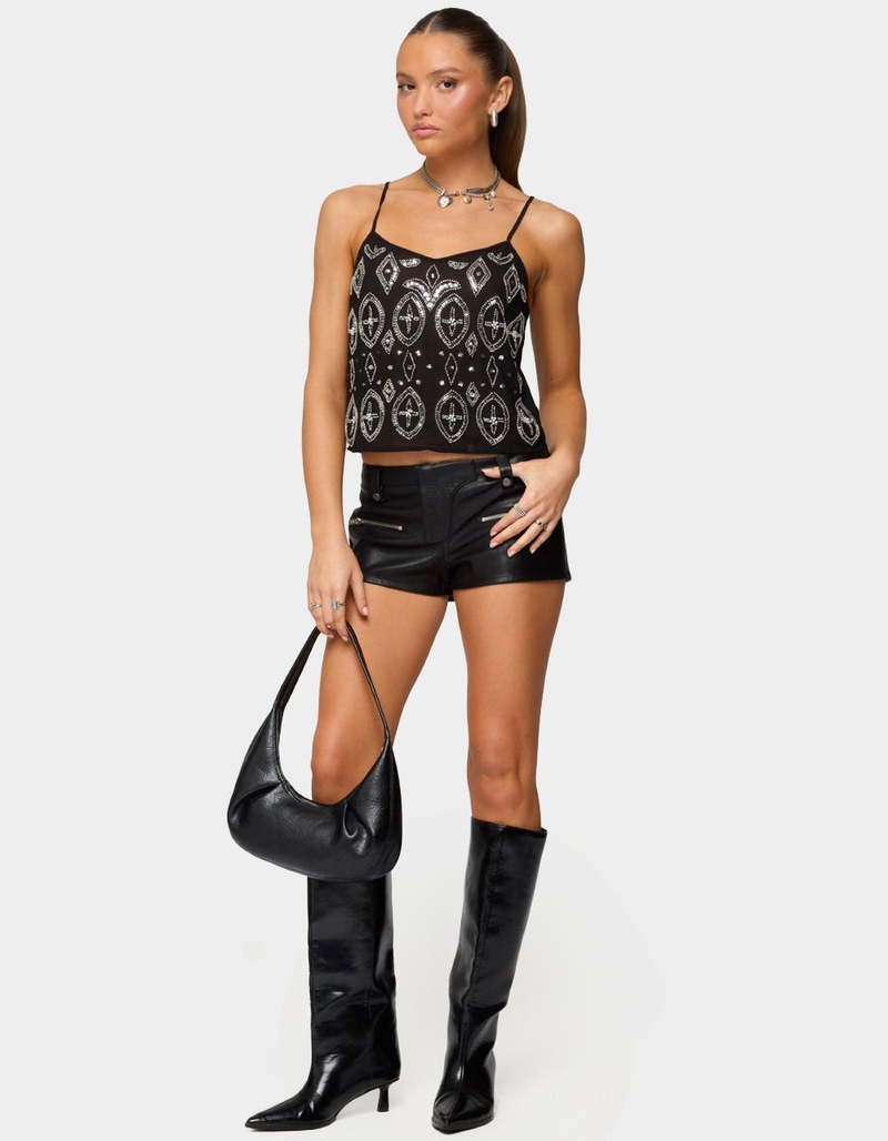 EDIKTED Labella Faux Leather Micro Shorts image number 4