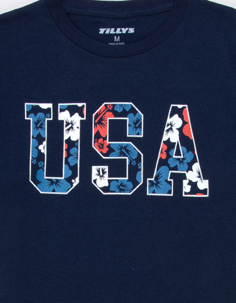 USA Hibiscus Outline Unisex Kids Tee image number 1