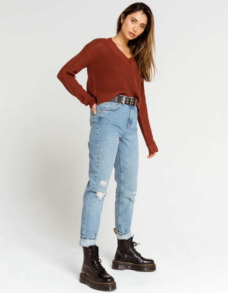 FULL TILT V Neck Womens Rust Sweater image number 3