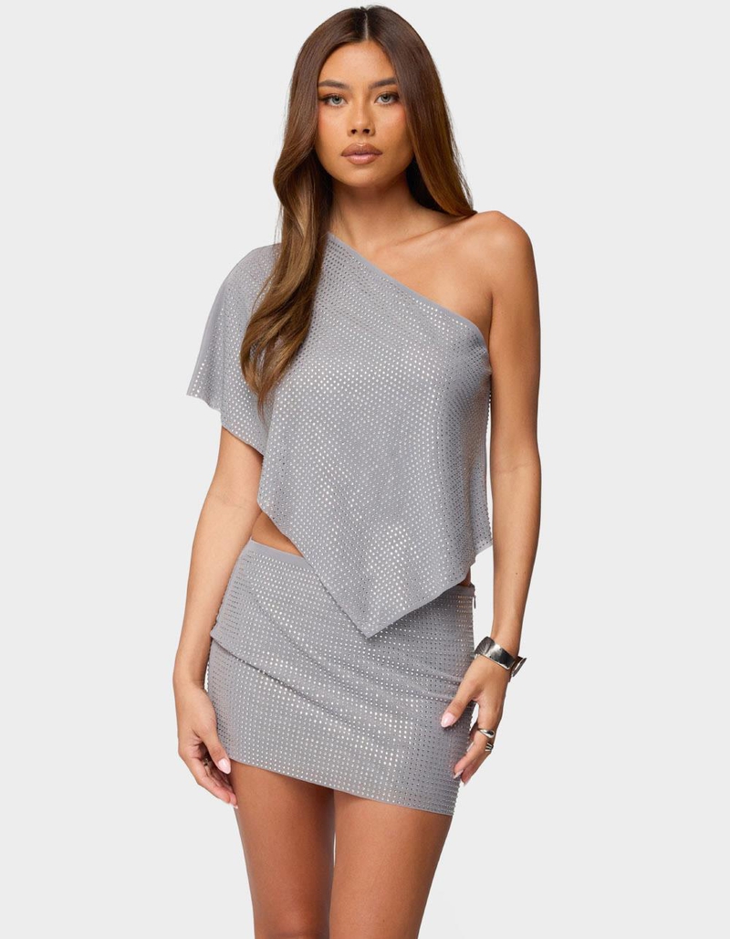 EDIKTED Leanne Rhinestone One Shoulder Poncho Top image number 0