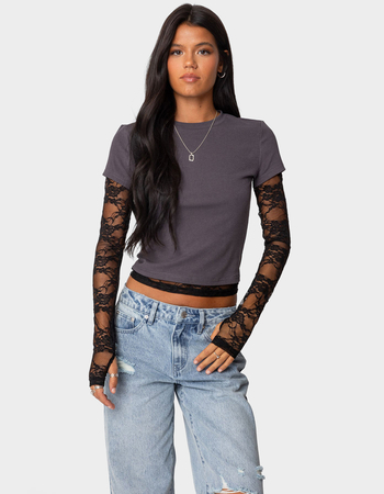EDIKTED Layered Lace Sleeve Tee Primary Image