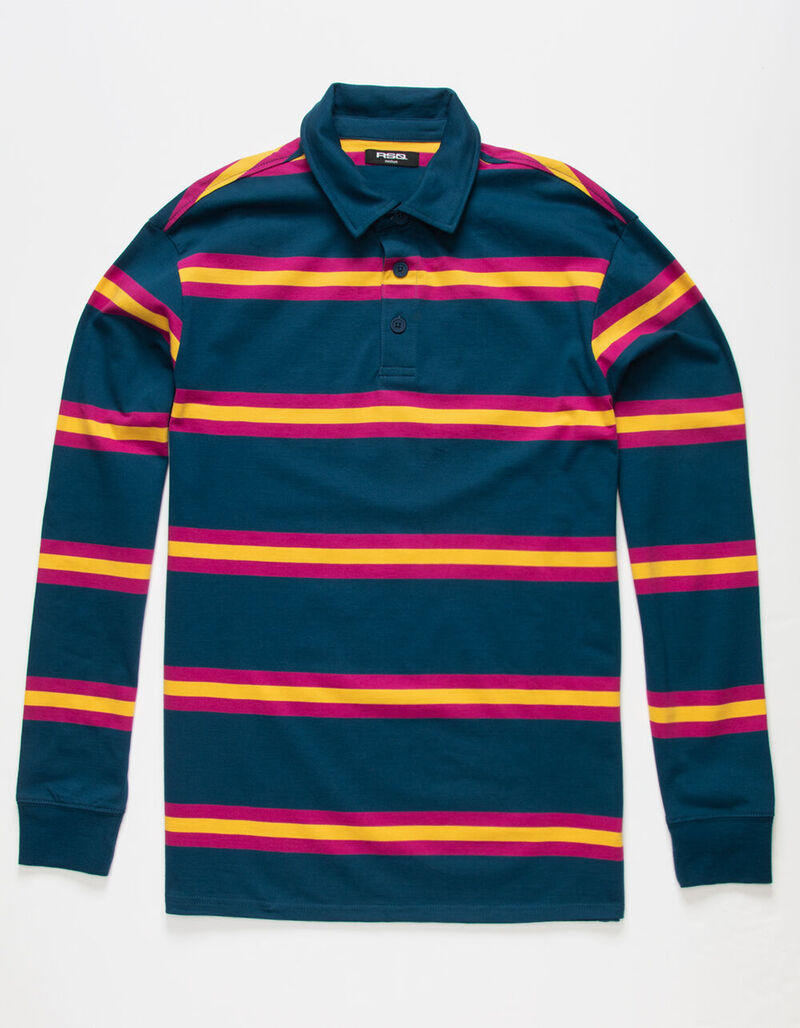 RSQ Navy Striped Mens Rugby Shirt - NAVY - 407086210