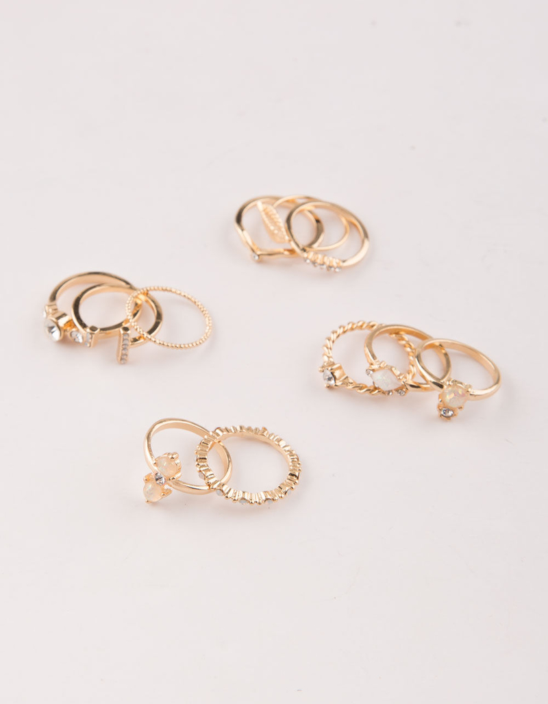 FULL TILT 11 Piece Opal Leaf & Rhinestone Rings image number 0