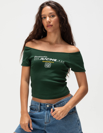 RSQ Womens Racing Off The Shoulder Tee Primary Image