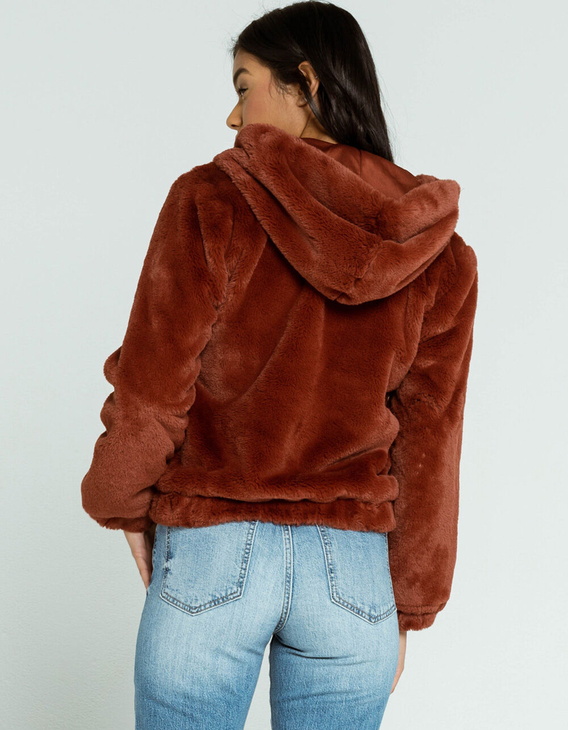 FULL TILT Fur Hooded Womens Rust Bomber Jacket image number 2