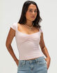 TILLYS Butter Soft Womens Cap Sleeve Cinch Front Tee image number 1