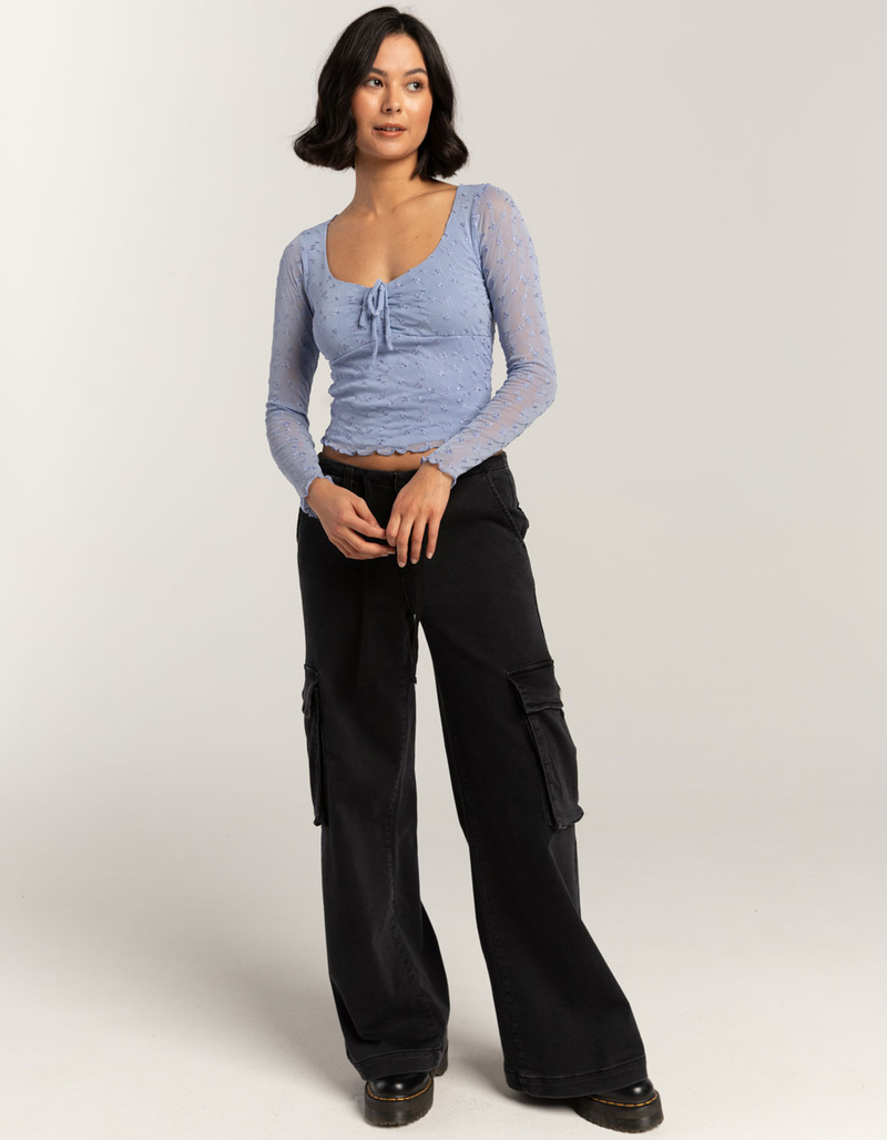 FULL TILT Embroidered Mesh Womens Long Sleeve Top image number 1