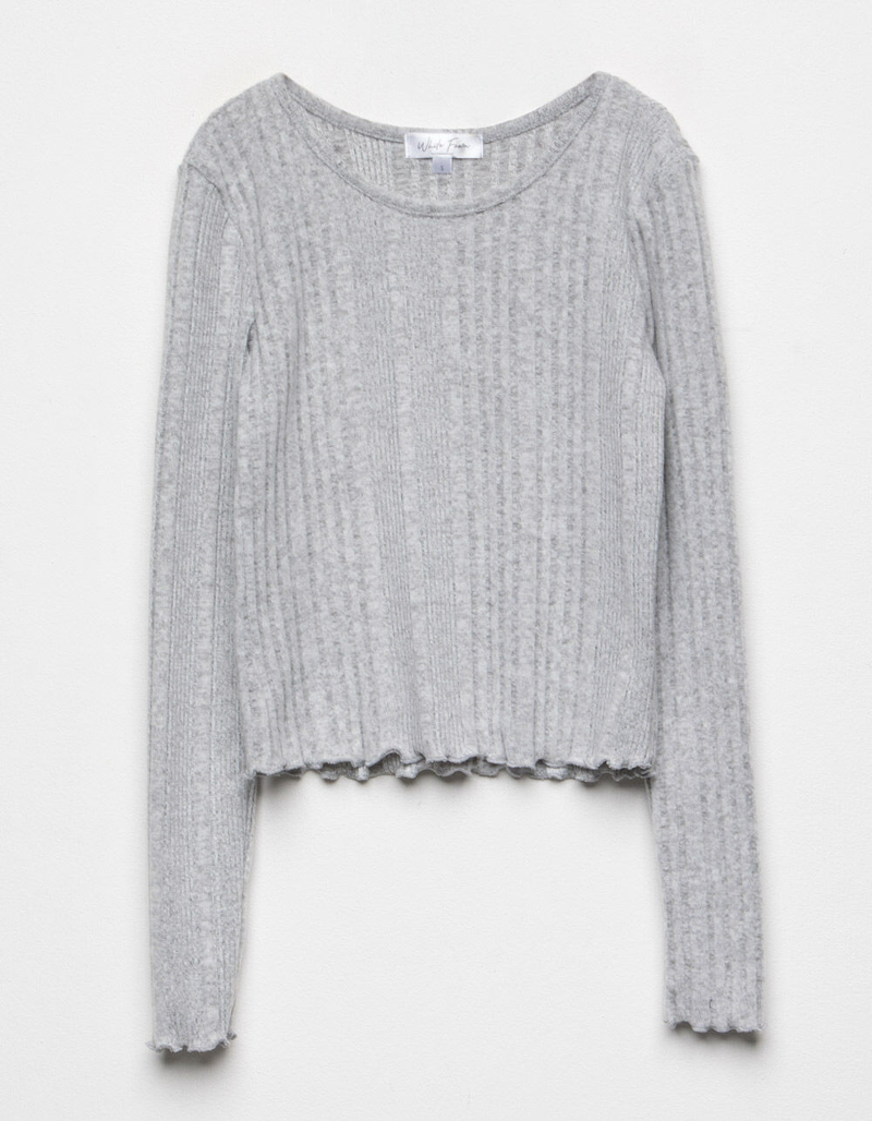 WHITE FAWN Cozy Lettuce Edge Heather Gray Girls Top image number 0