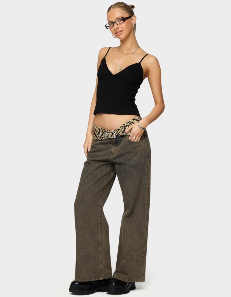 EDIKTED Petite Zahra Mud Wash Low Rise Jeans image number 3