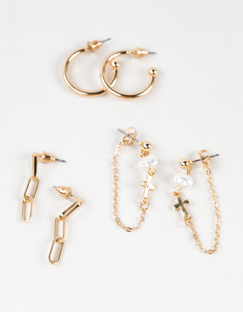 FULL TILT 3 Pack Pearl/Hoop Earring Set Alternative Image