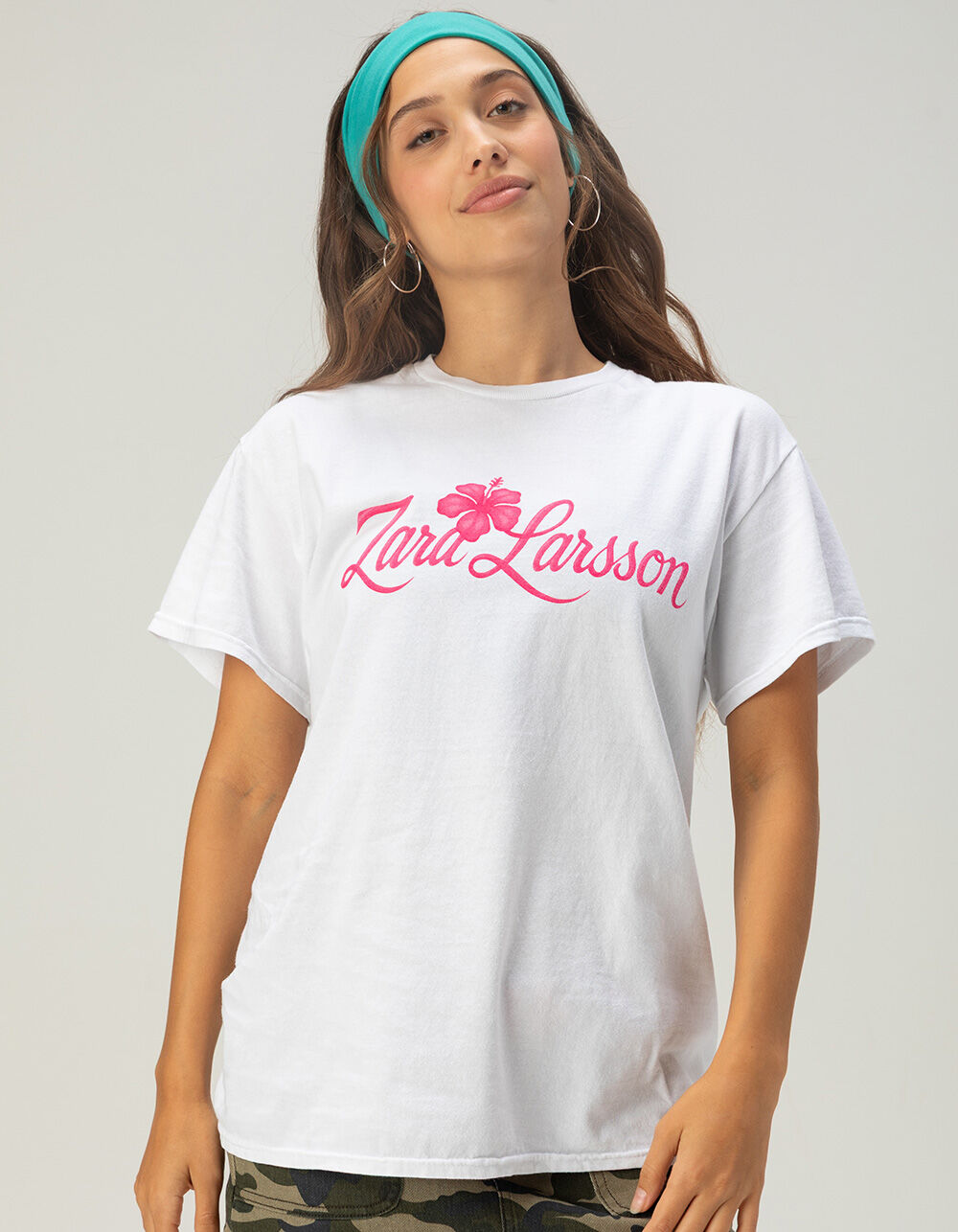 ZARA LARSSON Hibiscus Womens Boyfriend Tee - WHITE | Tillys