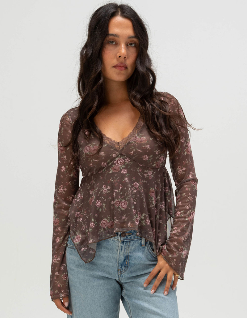 MADDEN GIRL Womens Mesh Hanky Long Sleeve Top image number 0